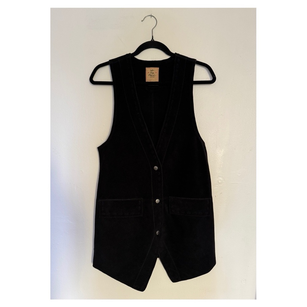 Free People Low Rider Suede Vest We The Free Snap Up Pockets Black